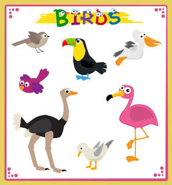Birds Icons - Cute cartoon set of seven different types of birds. Eps10