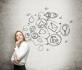 A young lady is thinking about an optimisation scheme in some business process. Some connected...
