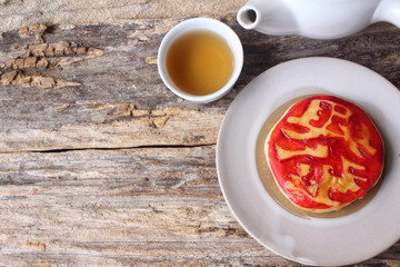 Chinese cake with hot tea