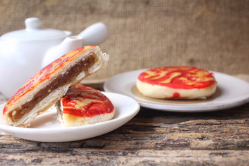 Chinese dessert with hot tea