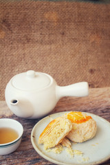 Chinese cake with hot tea