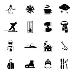 Editable Vector Set of Winter Icons Illustration in Flat Monochrome Style