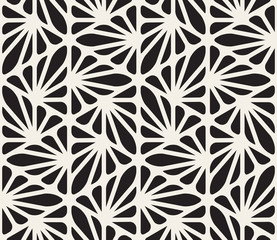 Vector Seamless Black and White Floral Organic Triangle Lines Hexagonal Geometric Pattern