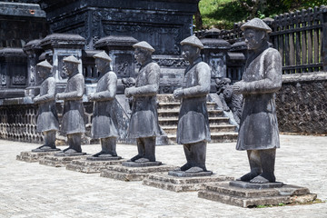 Statues of warriors in Imperial Khai Dinh Tomb in Hue,  Vietnam