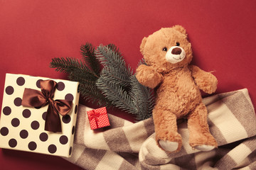 Teddy bear and christmas gifts