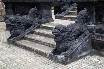 Stairs and dragons in Imperial Khai Dinh Tomb in Hue,  Vietnam