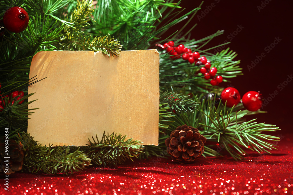 Canvas Prints christmas tree banches with blank note