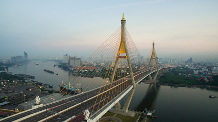 aerial view of bhumibol 2 bridge important modern landmark over