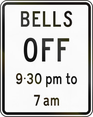 New Zealand road sign - Warning bells at railway crossing turned off at times displayed