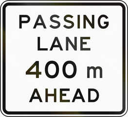 New Zealand road sign - Passling lane ahead in 400 metres