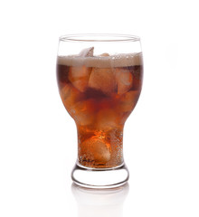Black soda in glass on white background