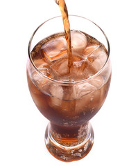 Cola soft drinks in glass on white background