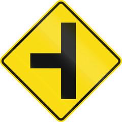 New Zealand road sign - Side road junction uncontrolled on left