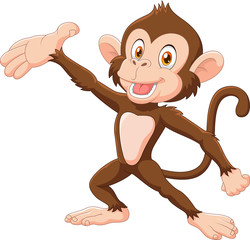 Obraz premium Cartoon Happy monkey presenting isolated on white background 