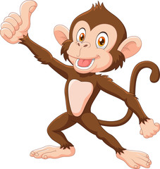 Fototapeta premium Cute małpa daje kciuk na białym tle na białym tle