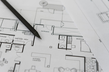 black pencil on architectural for construction drawings