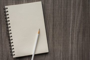 white pencil with blank notebook