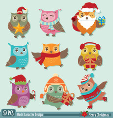 Vintage Christmas owl poster design