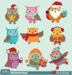 Fotobehang Vintage Christmas owl poster design © Sze Wei Wong