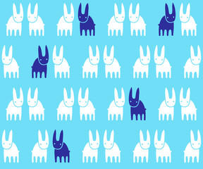 New year white and blue rabbits seamless vector pattern. 