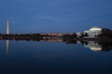 DC Tidal Basin at Dusk, Jefferson Memorial and Washington Monument in view