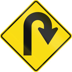 New Zealand road sign - Curve greater than 120 degrees to right