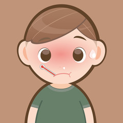 Obraz premium Sick boy with thermometer in his mouth