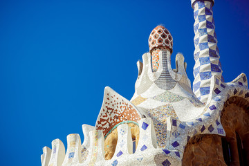 The roof of a gingerbread house in the Park Guell - obrazy, fototapety, plakaty