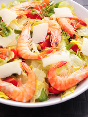 Salad with shrimps and parmesan cheese