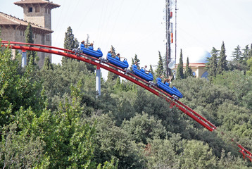 BARCELONA, CATALONIA, SPAIN - AUGUST 29, 2012: Roller coaster attraction in the Tibidabo Amusement Park, Barcelona,Catalonia, Spain