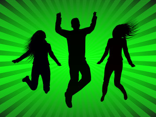 Three people jumping