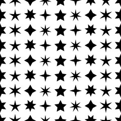 Seamless black and white decorative vector background with stars