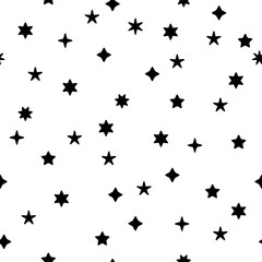 Seamless black and white decorative vector background with stars