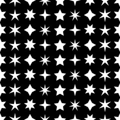 Seamless black and white decorative vector background with stars