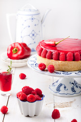Raspberry and roast bell pepper mousse cake