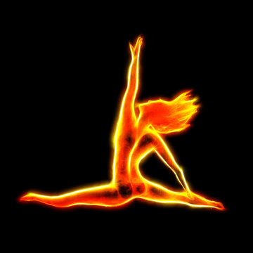 Fiery flying sexy dancer computer generated fractalized painting