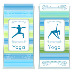 Vector yoga illustration. Yoga posters with floral ornament and yogi silhouette. Identity design for yoga studio, yoga center, class, also for magazine, presentation. Template of flyer, banner, card.