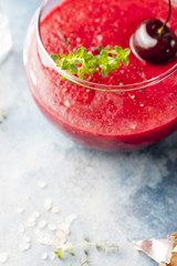 Cherry cold soup, gaspacho, gazpacho, smoothie in a glass