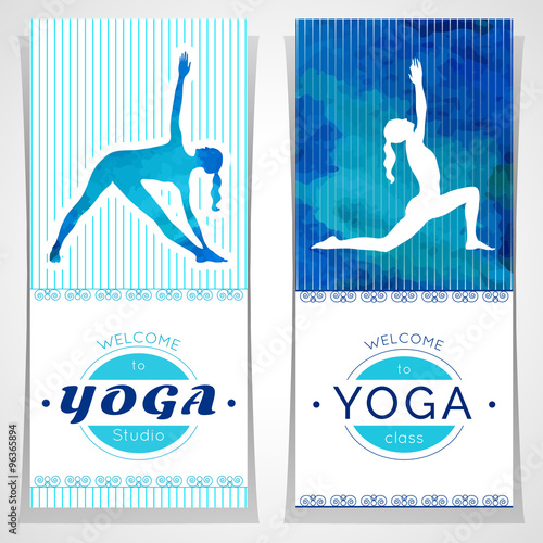Vector Yoga Illustration Yoga Posters With Floral Ornament And