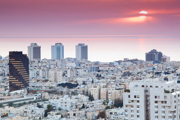 Tel Aviv Cityscape At Sunset