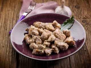 meat stew with pineapple selective focus