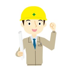 男性作業員　表情　ガッツポーズ