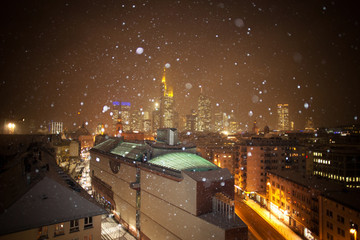 Frankfurt, Christmas, Snow, Skyline, Night