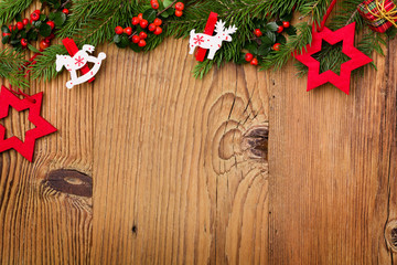 Winter background with natural green plants and xmas decoration