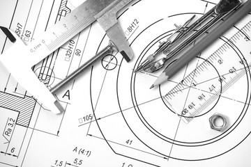 Measuring and drawing instruments in the drawings