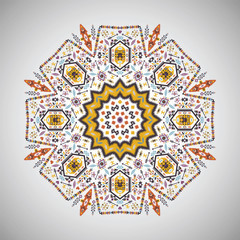 Ornamental round geometric pattern in aztec style