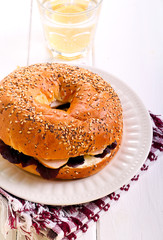 Cheese and smoked chicken breast bagel