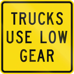 Naklejka na ściany i meble New Zealand road sign - Trucks are advised to use their lower gear