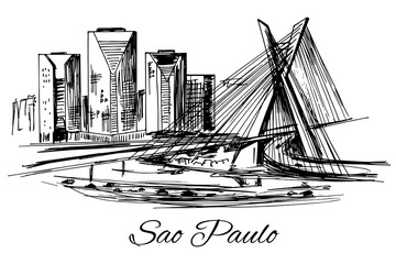 Hand drawn Brazil Sao Paulo bridge - 96373087