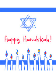 Nine Candles and Star of David - Happy Hanukah Greeting card for traditional jewish holiday. Easy editable vector illustration for Hanukkah Chanukah